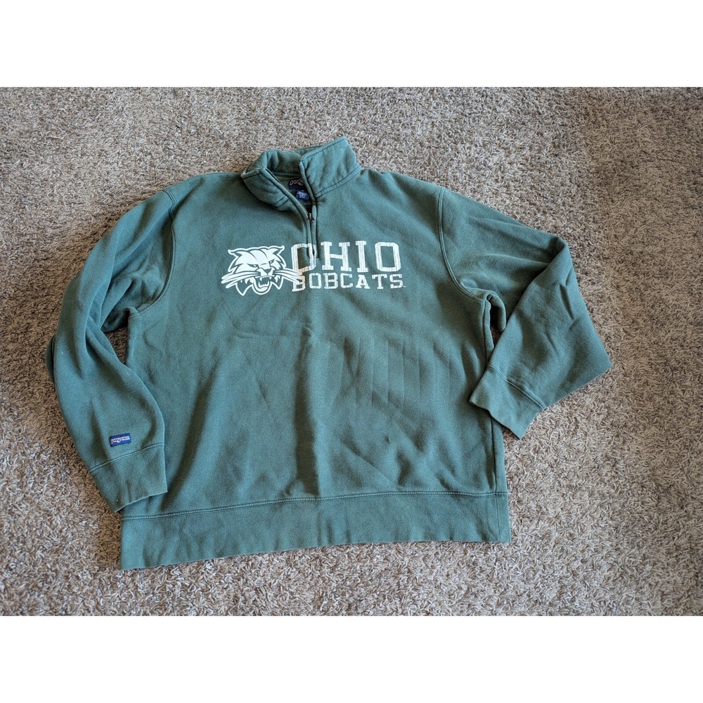 Vntg Jansport 90s Ohio University Bobcats 1/4 Zip Sweatshirt Men's Size XL Green